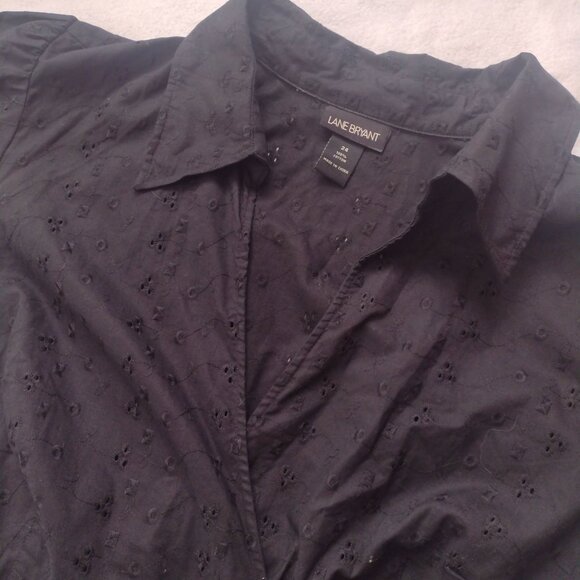 Lane Bryant Black Faux Wrap Dress XXL Cotton Eyelet Retro Midi 24 Runs Small 2X - Picture 4 of 11